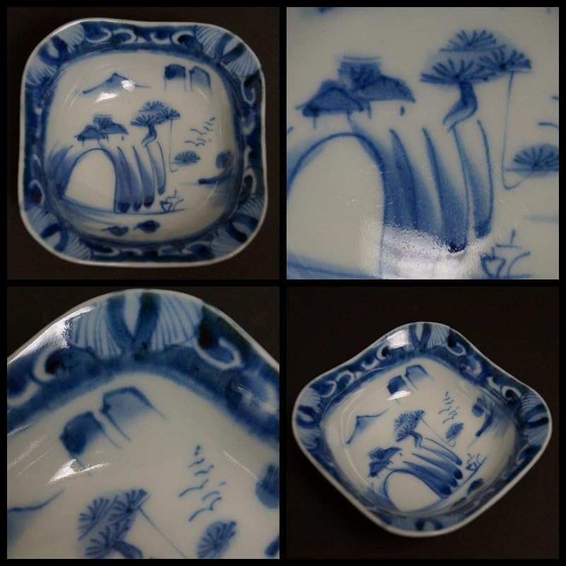 古伊万里焼 染付『山水風景文』四方向付 鉢 五客セット在銘 茶事 懐石